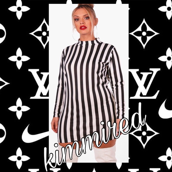 boohoo black and white striped dress